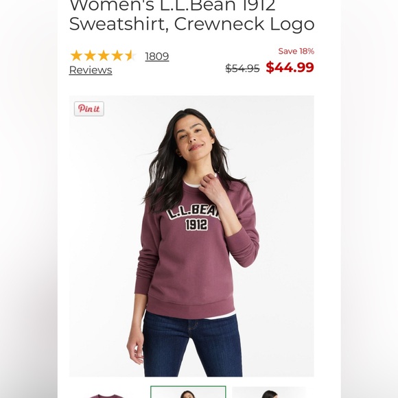 Women's large L.L.Bean 1912 Sweatshirt Crewneck Logo perfect condition - Picture 2 of 4